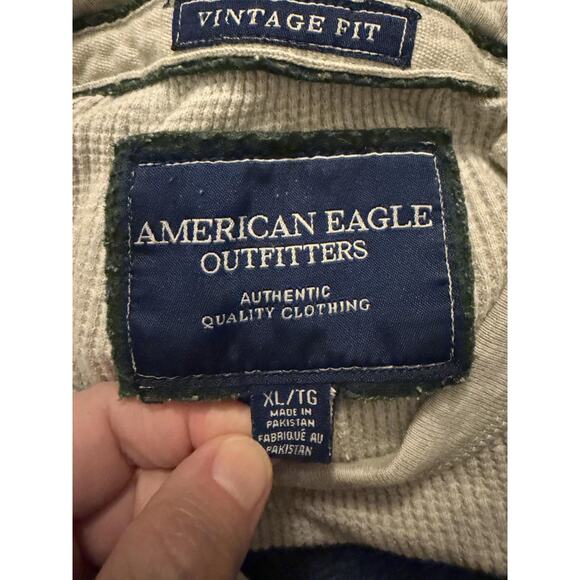 Y2K American Eagle Shirt Mens XL Gray Thermal Waffle Vintage Fit Logo Grung - Picture 4 of 11